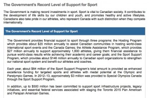Sports section from the Canadian 2013 budget, presented to parliament in March and available in full at www.budget.gc.ca