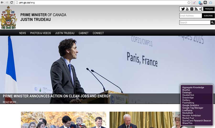 PMO website of Justic Trudeau